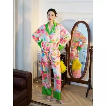 Дизайнерская женская верхняя одежда из сардинского розового шелка, домашний комплект, пижама, весна и осень M