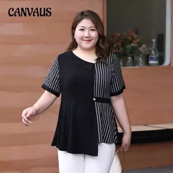 Дизайнерские асимметричные топы, модная женская футболка больших размеров, летняя темпераментная шифоновая рубашка 2XL чёрный