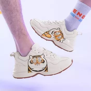 Дизайнерские белые туфли Tiger для женщин и мужчин 2024 года, кроссовки на толстой толстой платформе, повседневная обувь на плоской подошве, женская обувь класса люкс 36