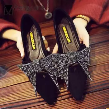 Дизайнерские блестящие женские туфли Женские балетки с острым носком Балетки с кристаллами Лоферы Женские эспадрильи с бантом Стразы Криперы 4.5 коричневый
