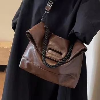 Дизайнерские большие сумки через плечо из искусственной кожи с веревочной ручкой для женщин, весна 2024 года, дизайнерская женская сумка на плечо, сумки чёрный