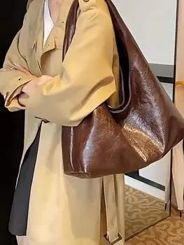 Дизайнерские большие сумки-хобо из искусственной кожи, женские зимние сумки через плечо для женщин, новые трендовые сумки и кошельки цвета красного вина 41x12x26cm чёрный