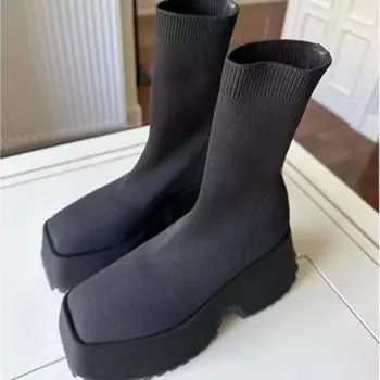 Дизайнерские ботильоны для женщин, брендовые женские ковбойские сапоги на платформе, массивные синие ковбойские сапоги из цельного ПУ, женские туфли, новые сексуальные каблуки высотой 10 см 36