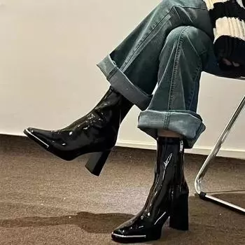 Дизайнерские ботильоны на высоком каблуке, женские модные короткие сапоги с боковой молнией, весенне-осенние женские элегантные ботильоны в стиле модерн 35 чёрный