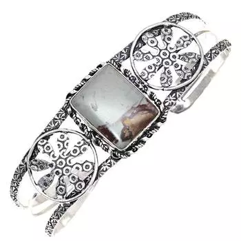 Дизайнерские браслеты-манжеты из драгоценных камней из яшмы и серебра 7 дюймов, регулируемые