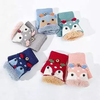 Дизайнерские детские рождественские перчатки Мягкие перчатки Детские перчатки без пальцев Раскладушка Перчатки с половиной пальцев тёмно-синий