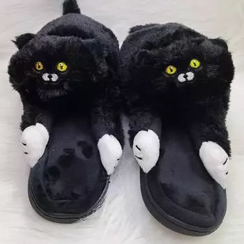 Дизайнерские домашние тапочки Hug Cat, забавные пушистые туфли, слайдеры, женские домашние тапочки, милые тапочки с изображением кошек, черно-белые, новинка 2024 г. One Size серый