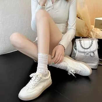 Дизайнерские дышащие маленькие белые туфли женские 2024 года, осень, новые, с круглым носком, толстая подошва, увеличивающая высоту, повседневные, универсальные, немецкие кроссовки 35 бежевый