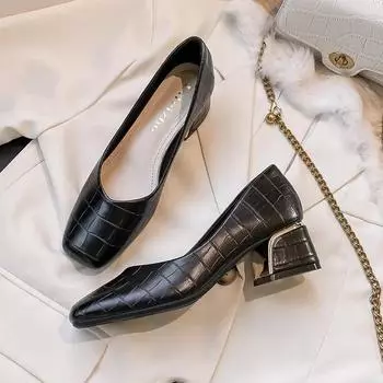 Дизайнерские классические женские туфли-лодочки с квадратным носком на массивном каблуке, сексуальные рабочие туфли на высоком каблуке, женские свадебные туфли 35