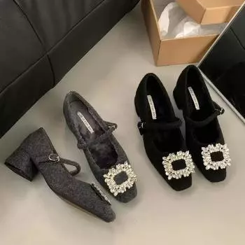 Дизайнерские кристальные женские туфли Мэри Джейн весна-осень модные свадебные танцевальные вечерние шерстяные одинарные туфли 35