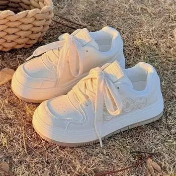 Дизайнерские кроссовки для бега на платформе, женские теннисные туфли, женские прогулочные кроссовки на массивной подошве, белые повседневные туфли на шнуровке из вулканизированной стали 2024 г. 35 белый