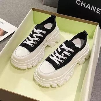 Дизайнерские кроссовки для женщин 2024 года, осень, новые повседневные парусиновые модные и универсальные женские туфли на платформе Zapatos De Mujer 35 чёрный