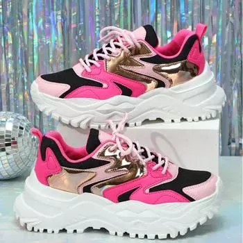 Дизайнерские кроссовки на массивном каблуке, женская обувь на платформе, модные дышащие женские кроссовки с увеличенной высотой и толстой подошвой 36 розовый