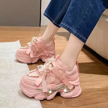 Дизайнерские кроссовки Sense Dad Shoes женские 2024 осень новые сетчатые дышащие толстые подошвы повышенные повседневные универсальные спортивные туфли кроссовки женские 35 розовый