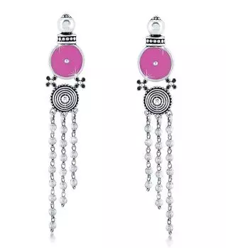 Дизайнерские легкие серьги из немецкого серебра в окисленном афганском стиле на длинной цепочке для женщин и девочек