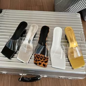 Дизайнерские летние женские тапочки, модные элегантные прозрачные шлепанцы из ПВХ, женские повседневные платья, сандалии на высоком каблуке Size 35(foot 22.5cm) белый