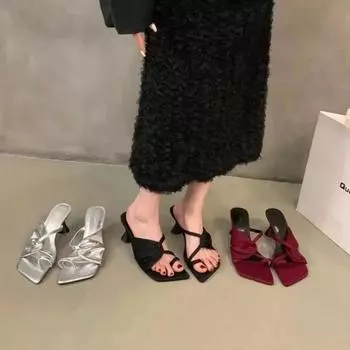 Дизайнерские летние женские тапочки, модные шлепанцы с застежкой-молнией, женские туфли для улицы, сандалии на высоком каблуке, размеры 35-40 35