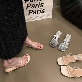 Дизайнерские летние женские тапочки, модные женские туфли на открытом воздухе, для пляжного отдыха, шлепанцы на низком каблуке, женские удобные туфли с узкими ремешками Size 35(foot 22.5cm) розовый