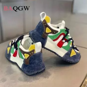 Дизайнерские массивные кроссовки для мужчин, обувь с закрытым дном, модная повседневная кожаная дышащая обувь с увеличенной внутренней платформой 38