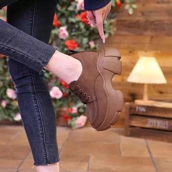 Дизайнерские массивные кроссовки женские весна-осень повседневная обувь на толстой подошве женские модные кроссовки на платформе из замши и кожи 2024 года 34 чёрный