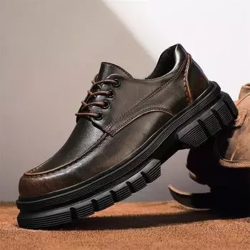 Дизайнерские модные новые мужские туфли из натуральной кожи на толстой подошве, туфли-оксфорды, офисные деловые туфли для мужчин, износостойкие 38 чёрный
