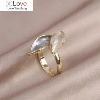 Дизайнерские модные ювелирные изделия 14-каратное настоящее золотое покрытие Простое кольцо Morandi Leaf Элегантные женские регулируемые повседневные аксессуары Resizable белый