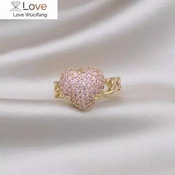 Дизайнерские модные ювелирные изделия 14-каратное золотое роскошное розовое циркониевое кольцо Love элегантные женские аксессуары для вечеринки по случаю открытия Resizable золотой