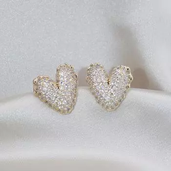 Дизайнерские модные ювелирные изделия 14-каратное золотое покрытие изысканные серьги в форме сердца из циркония элегантные женские вечерние роскошные аксессуары золотой