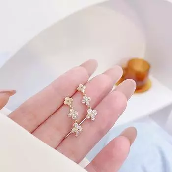 Дизайнерские модные ювелирные изделия, изысканные блестящие серьги с цирконами из настоящего золота 14 карат, элегантные женские серьги для свадебной вечеринки белый