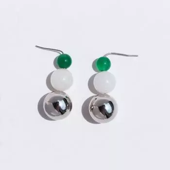 Дизайнерские модные высококачественные металлические круглые бусины зеленые серьги из агата белые натуральные камни уникальные женские серьги 95