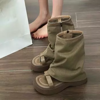 Дизайнерские мягкие кожаные модные женские повседневные сандалии-гладиаторы с открытым носком на танкетке женские тапочки на толстой подошве женские сандалии 35 хаки