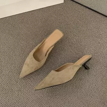 Дизайнерские мюли-тапочки с острым носком и леопардовым принтом, модные неглубокие туфли-слипоны, повседневные на низком каблуке, женские шлепанцы 35 хаки