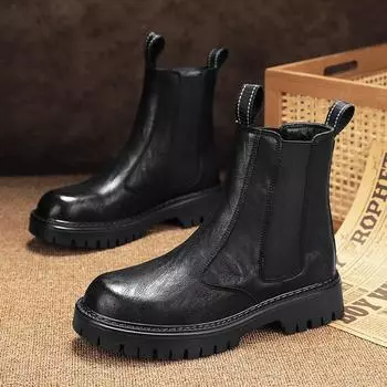 Дизайнерские мужские ботинки Chelsea весна-осень 2024 года, ковбойские ботинки Chelsea на платформе с защитой от щиколотки из натуральной кожи для мужчин 39 чёрный