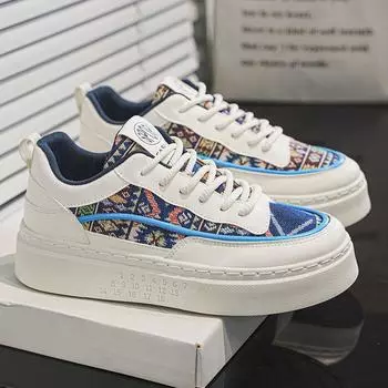 Дизайнерские мужские кроссовки, модные парусиновые туфли на шнуровке и платформе, осенние мужские повседневные вулканизированные туфли для активного отдыха Zapatillas De Hombre 39 синий