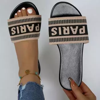 Дизайнерские новые классические женские простые сандалии, женские тапочки, женские тканевые тапочки с надписью, уличные повседневные тапочки на плоской подошве 37