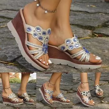 Дизайнерские новые сексуальные модные женские сандалии 2024 года, женские повседневные сандалии на высоком каблуке с наклоном, модные сандалии с кристаллами и бриллиантами Zapatos De Mujer 37 чёрный