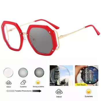 Дизайнерские полигональные фотохромные очки для близорукости, женские готовые очки по рецепту, серые солнцезащитные очки с отрицательными диоптриями &Photochromic 0