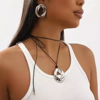 Дизайнерские полые металлические круглые серьги, милые и классные, регулируемое ожерелье с подвеской из восковой нити