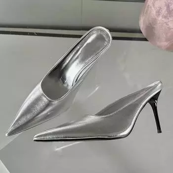 Дизайнерские роскошные 2024 сексуальные золотисто-серебряные туфли с острым носком для женщин, модные тонкие высокие каблуки, стриптизерши, банкетные сандалии-мюли 35 белый