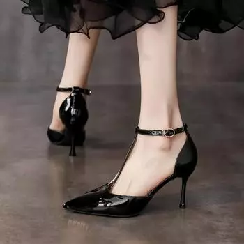 Дизайнерские сандалии весна осень брендовые женские туфли-лодочки модные женские элегантные босоножки с острым носком Zapatilla De Muje 35 чёрный