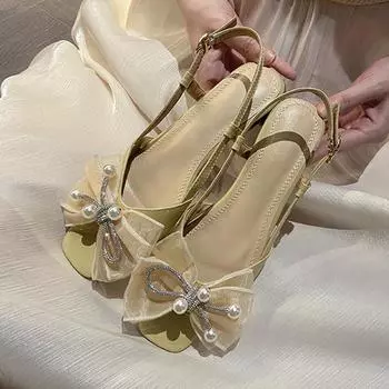 Дизайнерские сандалии Женские туфли на плоской подошве Модные туфли с открытой пяткой с бантом Новая тенденция Летняя мода Классические тапочки Женские шлепанцы Шлепанцы 38