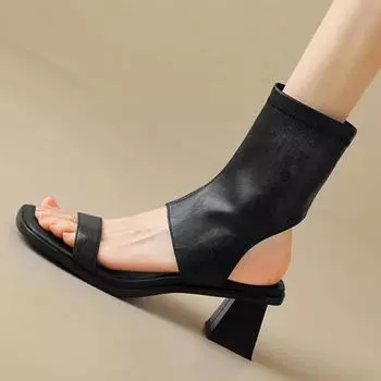 Дизайнерские сандалии женские в стиле New Roman, однотонные, женские летние сандалии с квадратным носком и толстым каблуком, с открытым носком, без застежек, с высоким берцем 35