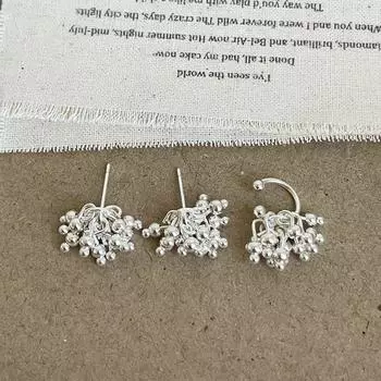 Дизайнерские серьги-гвоздики с маленькими круглыми бусинами и бахромой в виде фейерверка, женские, нишевые, модные, темпераментные, универсальные, с застежкой-клипсой на ушную косточку