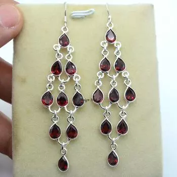Дизайнерские серьги-подвески Серебряная серьга Серебряная серьга с красным гранатом, серьга из стерлингового серебра 925 пробы Серьги с драгоценными камнями Серебряные украшения ручной работы 3 красный