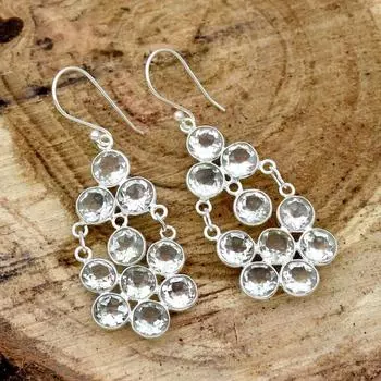 Дизайнерские серьги ручной работы с зеленым аметистом и круглыми драгоценными камнями, женские длинные висячие серьги, серебро 925 пробы, подарок на годовщину свадьбы