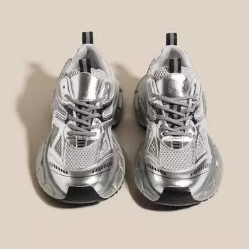 Дизайнерские серые туфли Daddy Shoes женские весенние дышащие сетчатые кроссовки с толстой подошвой, увеличивающие рост 35 серебряный