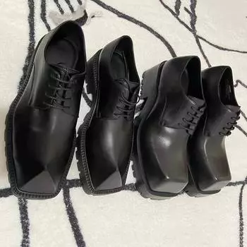 Дизайнерские шикарные туфли на платформе, парные туфли, женская обувь из натуральной кожи с квадратным носком и шнуровкой, повседневные туфли, женские ботильоны INS 35