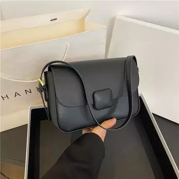 Дизайнерские сумки через плечо для женщин, однотонная кожа PU, маленькая квадратная сумка-мессенджер, последние роскошные сумки 23x15x6 cm чёрный