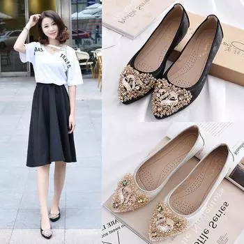 Дизайнерские свадебные туфли с бусинами, женские туфли на плоской подошве, женские балерины, лоферы с острым носком и жемчугом, кроссовки больших размеров, Zapatos Mujer 32 чёрный