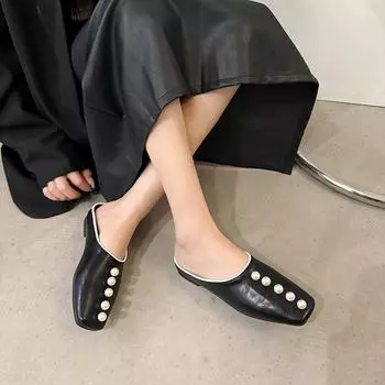 Дизайнерские тапочки с жемчужной пряжкой и квадратной головкой, женская верхняя одежда, темпераментные тапочки с сумкой на голову, одна нога, обувь Mill 35 белый